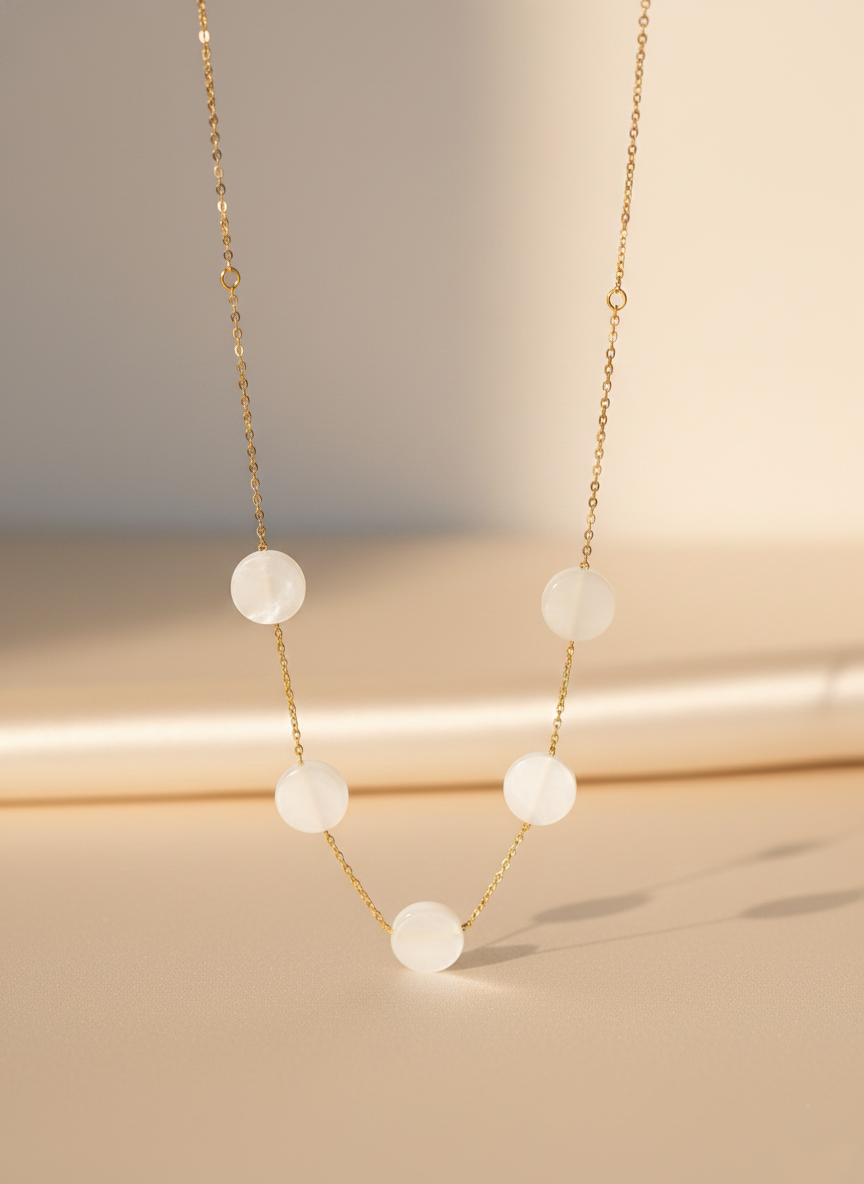 collier "Éclat lunaire" – acier inoxydable et perles acryliques. collier "Éclat lunaire" – acier inoxydable et perles acryliques.