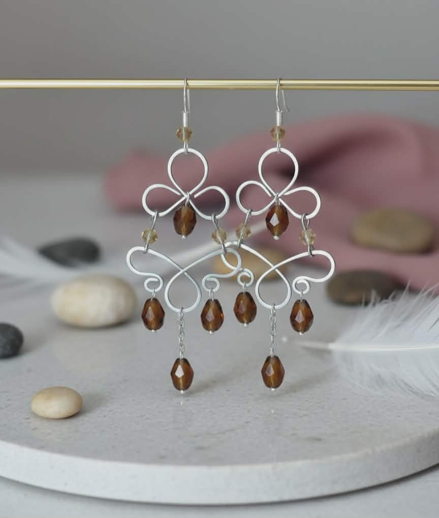 français boucles d'oreilles pendentifs fleur en acier inoxydable & perles de verre ambre français boucles d'oreilles pendentifs fleur en acier inoxydable & perles de verre ambre